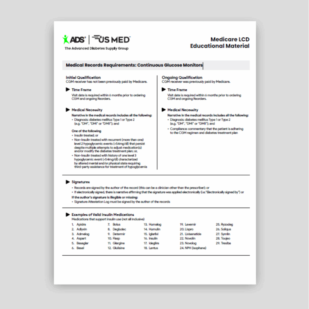 Medical Records Requirements: Continuous Glucose Monitors